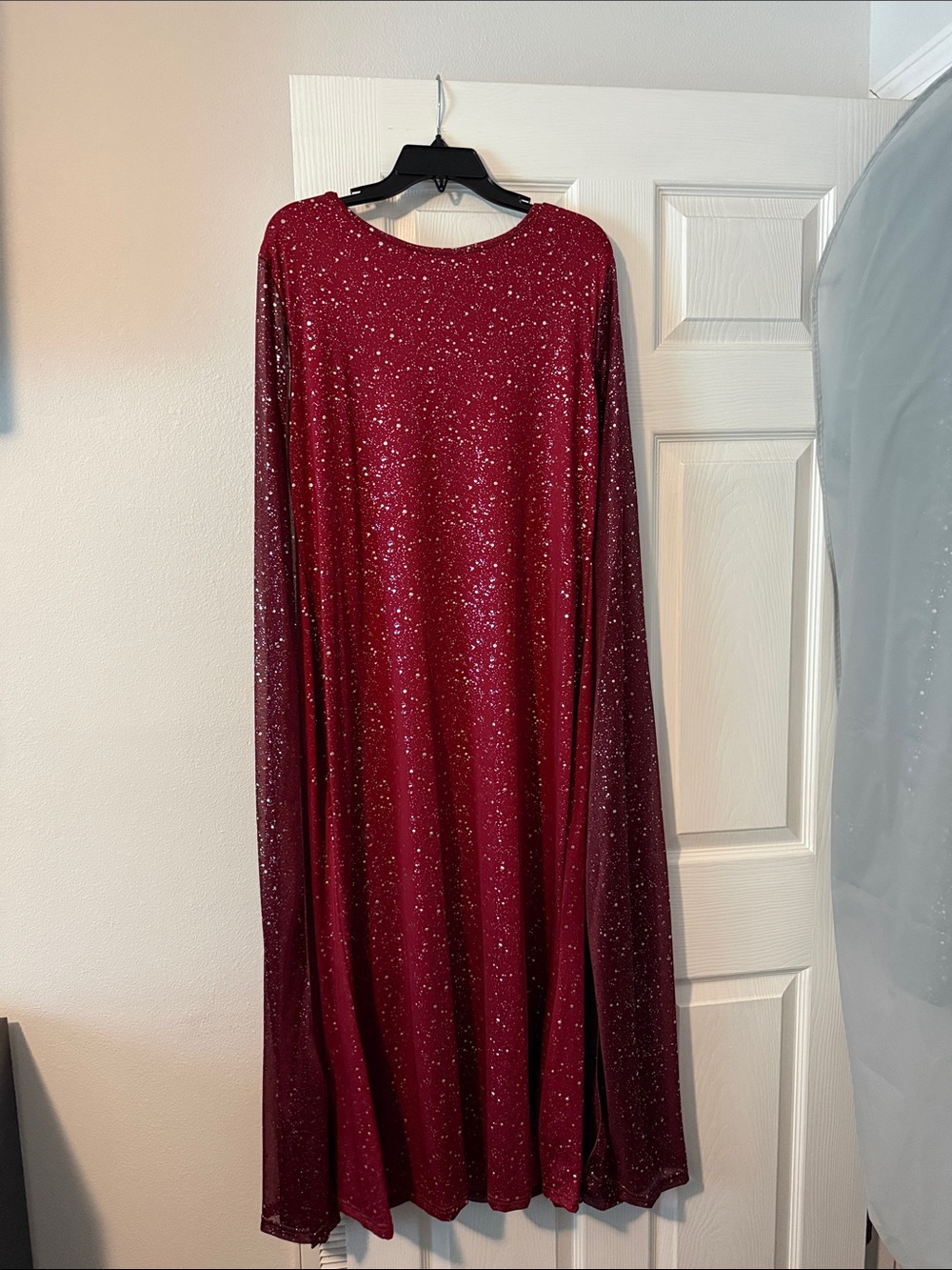 SHEIN Wine Red Sparkle Long Sleeve Maxi Dress